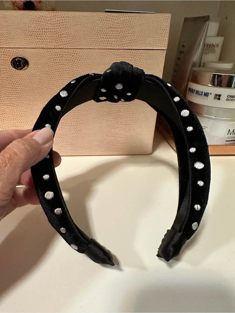 NWOT Black Velvet Polka-dot headband. Never used.